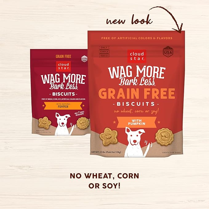 Cloud Star Wag More Bark Less Crunchy Grain Free Dog Treats, Pumpkin, 2.5 lbs. Bag