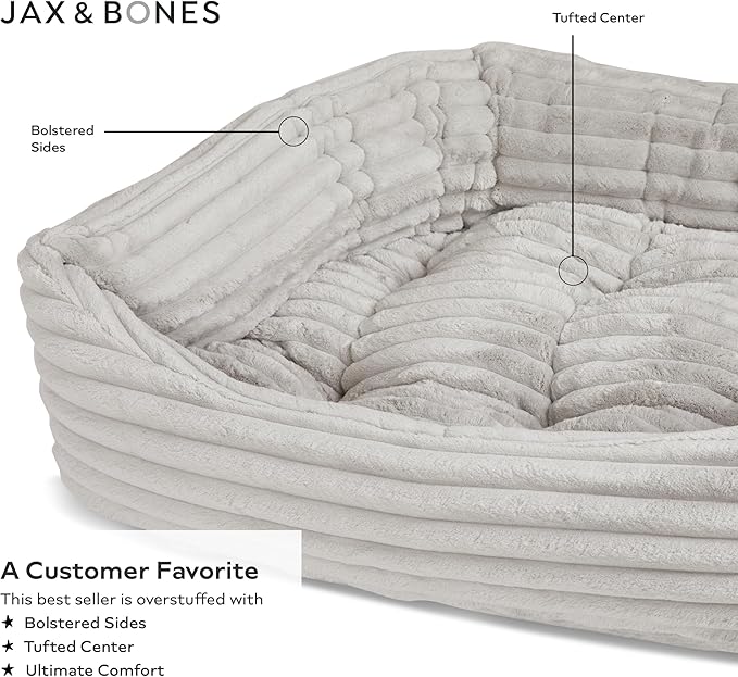 Jax & Bones Dog Napper - Luna Grey Machine Washable Bed for Dogs - Extra Heavy Duty Bolstered Sides - Large Grey Dog Mat | 40 x 32 Inches