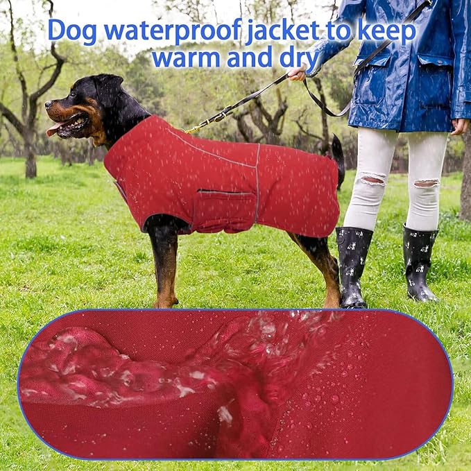 MIGOHI Dog Coat,Dog Jacket Waterproof,Winter Coat Windproof,XXL Fleece Jacket for Dogs Boy Girl,Cold Weather Coats for Dogs Hiking Camping,Golden Retriever,Labrador,Weimaraner,2XL,Red