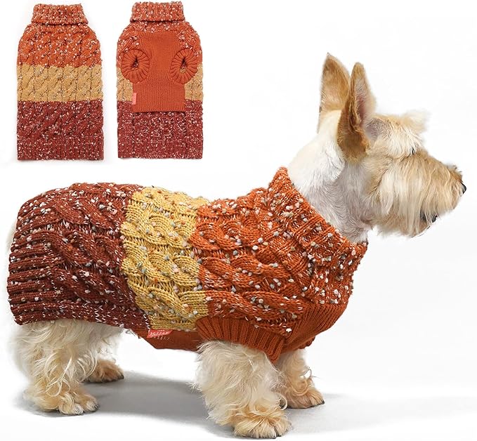 KYEESE Dog Sweaters for Small Dogs Male Color Block Pet Sweater with Fuzzy Thread Knitted Turtleneck Small Dog Sweater Knitwear Pet Sweater Fall Winter Dogs Clothes, Brown, L