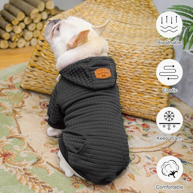 BEAUTYZOO Dog Hoodie for Small Medium Large Dogs, Winter Fall Warm Dog Clothes for Puppy S M Sized Dogs Girl Boy, Dog Sweater Shirt Hoodies with Pocket Bulldog Pitbull Cat Clothing Coat- Black