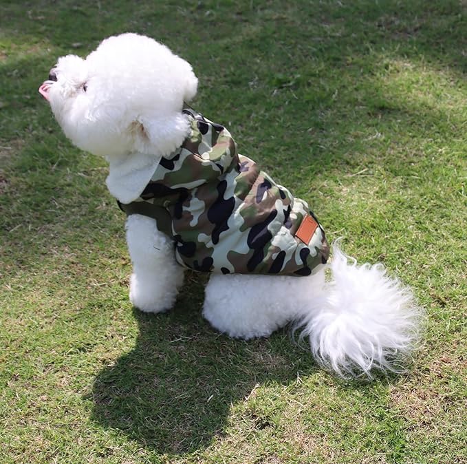Fleece Lining Extra Warm Dog Hoodie in Winter for Large Dogs Jacket Pet Coats with Hooded,Green Camo XXL