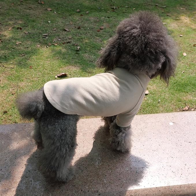 Lovelonglong Ribbed Dog T-Shirt Cotton Knitted Dog Sweaters for All Season Pet T-Shirts for Large Medium Small Dogs Beige XS