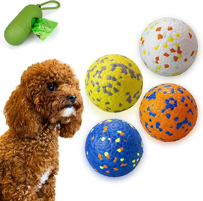 4Pcs Super Bouncy Dog Balls, Fun Indestructible Tennis Balls for Aggressive Chewers, Durable Floating Fetch Toys for Small Dogs with Lifetime Replacement