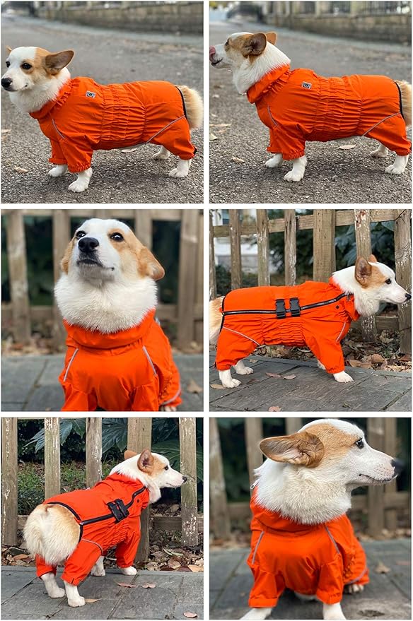 Dogs Waterproof Jacket, Lightweight Waterproof Jacket Reflective Safety Dog Raincoat Windproof Snow-Proof Dog Vest for Small Medium Large Dogs Orange S