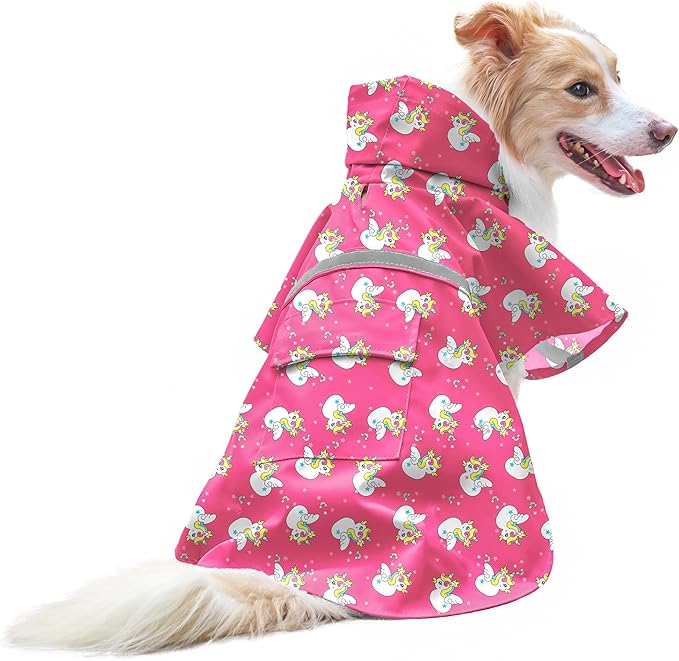 NACOCO Large Dog Raincoat Adjustable - Pet Water Proof Clothes Lightweight Rain Jacket Poncho Hoodies with Strip Reflective Pink (XXL, Pink Unic)