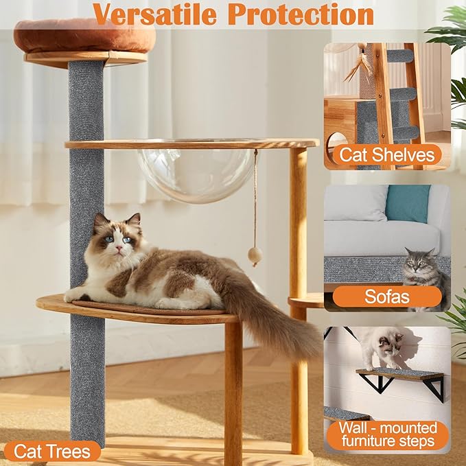 Cat Scratch Furniture Protector - 100" x 13.8" Trimmable Self-Adhesive Cats Claws Scratch Pads, DIY Cat Climbing Couch Protector for Scratch Post Cat Tree Replacement Indoor (Light Gray)