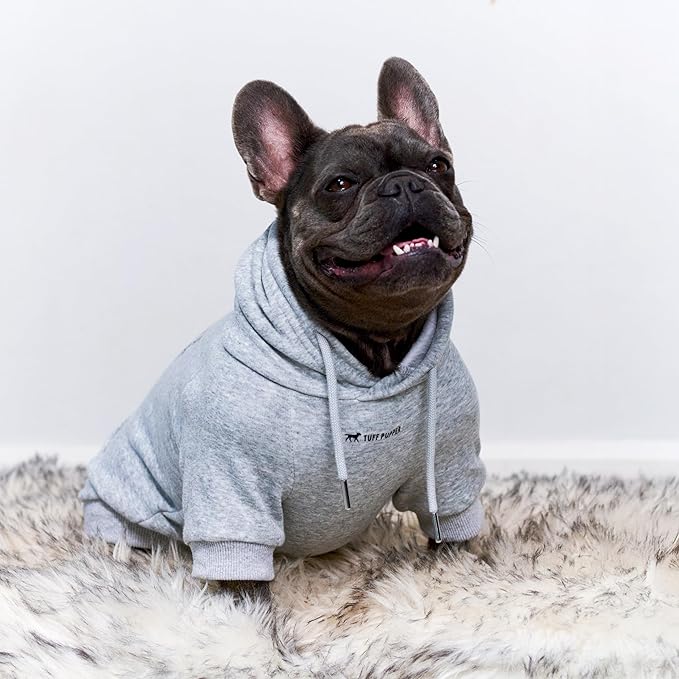 Tuff Pupper Dog Hoodie | Premium Quality 100% Organic Cotton | Ultra Soft Interior for Superior Comfort | Elastic Cuffs & Drawstring for Warmth | Stretch Fit Suitable for All Breeds (Gray, S)