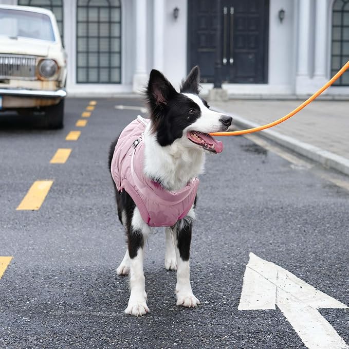 Dog Jacket with Harness,Fleece Lined Warm Puppy Coat for Winter,Soft Windproof Large Dog Vest,Light Pink XXL