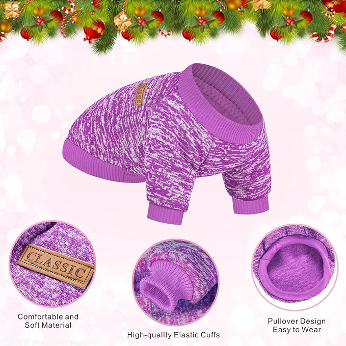 2 Pieces Pet Dog Classic Knitwear Sweater, Fleece Coat for Small,Medium Dogs,Warm Pet Dog Cat Clothes,Soft Puppy Customes for Chihuahua Yorkshire Tzu (Pink Purple,XS)