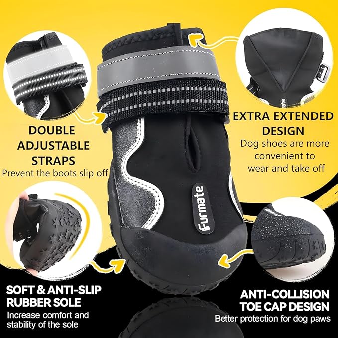 Dog Shoes for Large Small Medium Dogs,Dog Booties for Indoor Hardfloors Anti-Slip,Reflective Strip Waterproof Dog Boots & Paw Protectors for Outdoor Walking Hot Pavement,Winter Snow (Black-4)