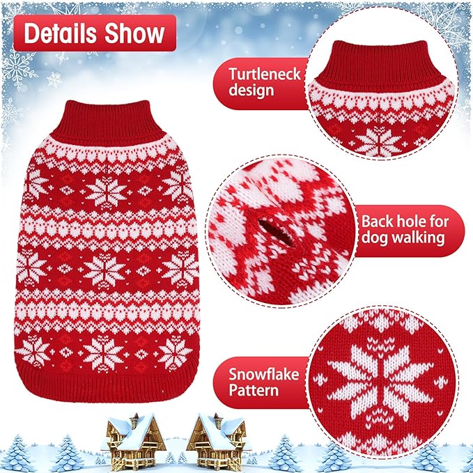 KOOLTAIL Cable Knit Dog Sweater Turtleneck, Cold Weather Pullover Classic Knitwear, Snowflake Pattern Thick Warm Winter Pet Clothes, Dog Christmas Sweater for Small Medium Large Dogs, Red M