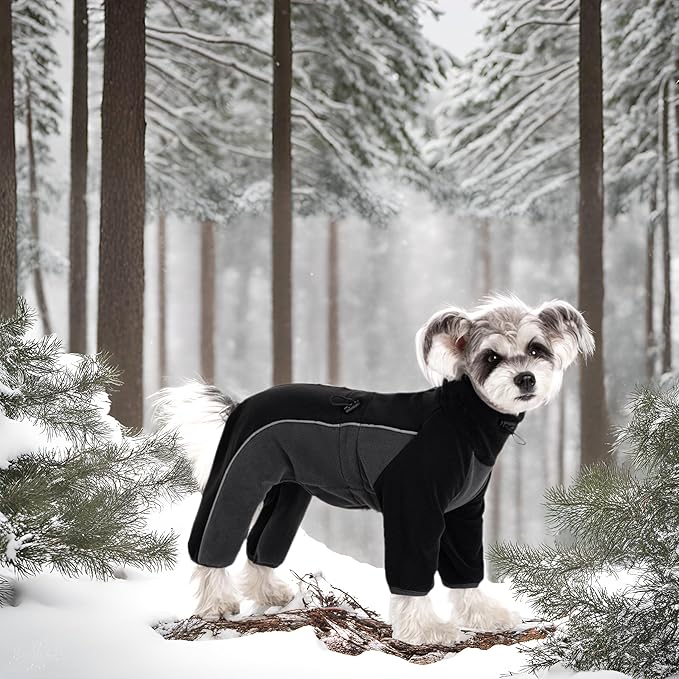 Fleece Dog Coat for Small Medium Dog,Pullover Pajamas Jumpsuit Bodysuit Puppy Coats with Legs, Pet Windproof Warm Cold Weather Jacket Full Body Vest Cozy Snowsuit Outfit Clothes (Black, XL)