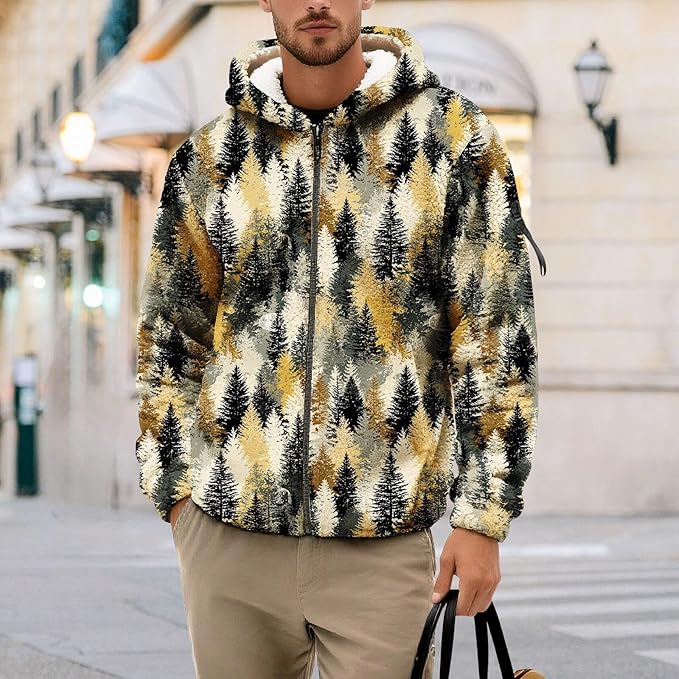 Men's Camouflage Hunting Fleece Lined Hoodie Camo Jackets Zip Up Long Sleeve Casual Winter Coats Hood Outerwear