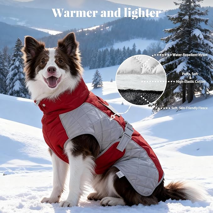 Dog Coat Dogs Winter Coat- Fleece Lined,Water-Resistant,Convertible Collar,Back Reflective Strip&Easy to Wear for Outdoor Walking Dog-Jacket(Red, XXX-Large)