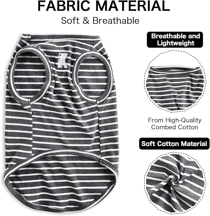 Koneseve Dog Shirt Vest Lightweight Stretchy Dog T-Shirts Soft Cool Sleeveless Stripe Vests Breathable Clothes for Puppy Kitty Cats Small Medium Large Dogs 2 Pack Black + Grey [ 2XL ]