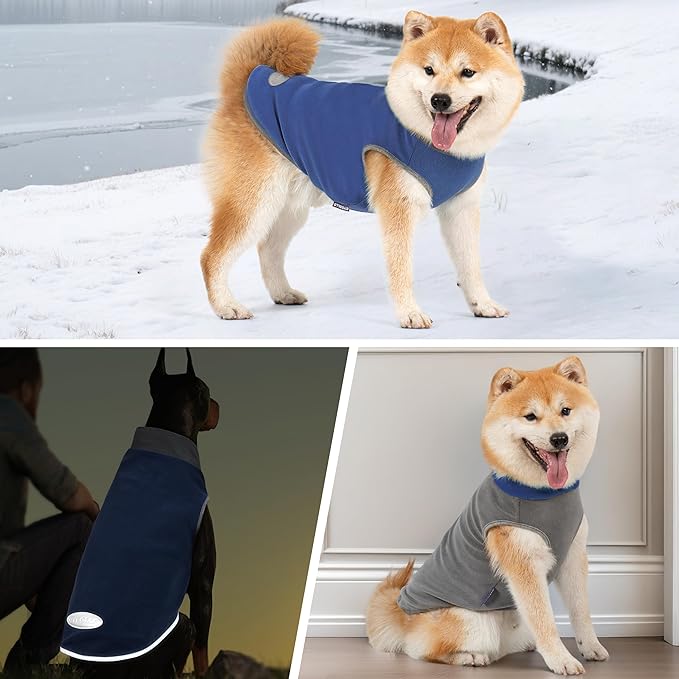 cyeollo 2 Pack Dog Sweater Fleece Vest Pullover Sweatshirt Reflective Lightweight Dog Clothes for Large Dogs Boy Girl Pet Apparel Navy, Grey, XXXL