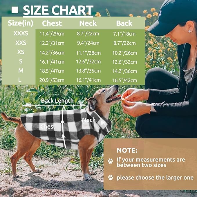 Kama Bridal Dog Spring Autumn Winter Coat Pullover Fleece Vest for Cats & Dogs - Thin Sweater, Black & White Plaid (L)