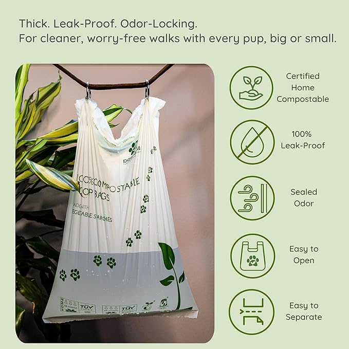 Certified Home Compostable Pet Waste Bags (Standard Size, 200 Bags, Single Roll), Biodegradable poop bag for dog, Cat Litter Bags, Leak Proof, Vegetable Starches, Thick, Easy to Open