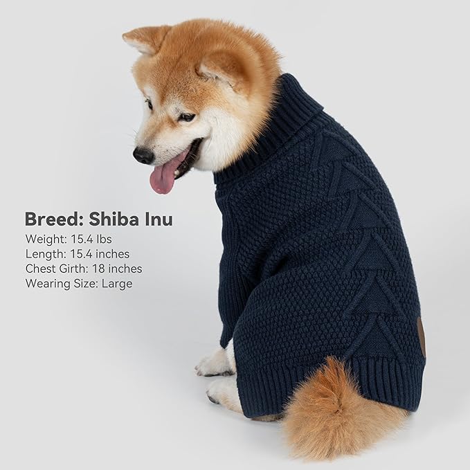 cyeollo Warm Small Dog Sweater, Knit Cold Weather Doggy Sweaters for Small Dogs Boy Pullover Winter Dog Clothes with Turtleneck for Indoor & Outdoor Wear, Navy M