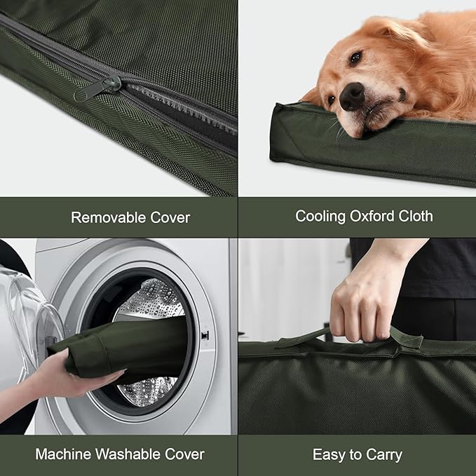 Outdoor All Weather Dog Bed, Waterproof Dog Bed for Medium Dogs 30x20 Inch, Orthopedic Egg Crate Foam Pet Bed with Removable Cooling Cover, Dark Green