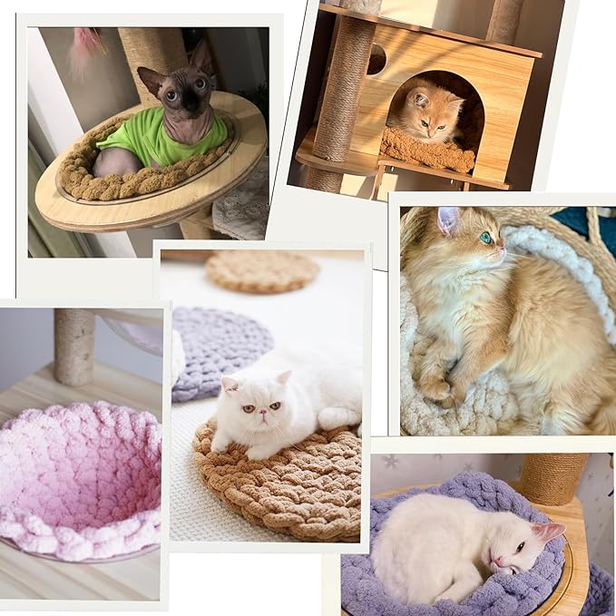 Cat Knitted Bed Mat, Extra-Soft Washable Warm Round Pads Cushions for Indoor Kittens, Cat Trees Towers, Perfect for Kneading and Sleeping (Blue-Grey,Medium)