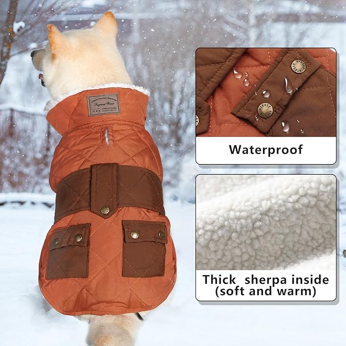 KYEESE Dog Coat Thick Cat Clothes with Pocket Warm Pet Winter Puffer Coat with Leash Hole Soft Pet Sweater for Cold Weather Waterproof Dogs Jacket with Fleece Lined Windproof Dog Coats for Small Dogs