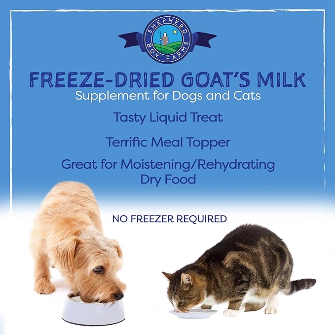 Shepherd Boy Farms Freeze Dried Raw Goats Milk with Probiotics for Dogs & Cats (Super Fruits), Organic USA Fruits, Digestible Goat Milk Powder, Raw Nutrition, High Protein Food Topper - Makes 16 FL Oz