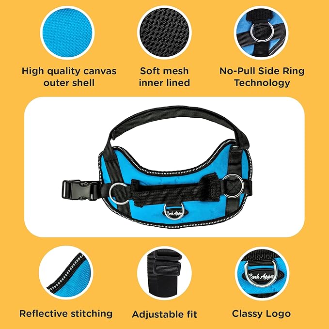 Bark Appeal Blue Hibiscus No-Pull Dog Harness for XS to Small Sized Pets – Adjustable, Reflective Vest with 3 Leash Clips for Added Control, Easy Walks & Training – Small