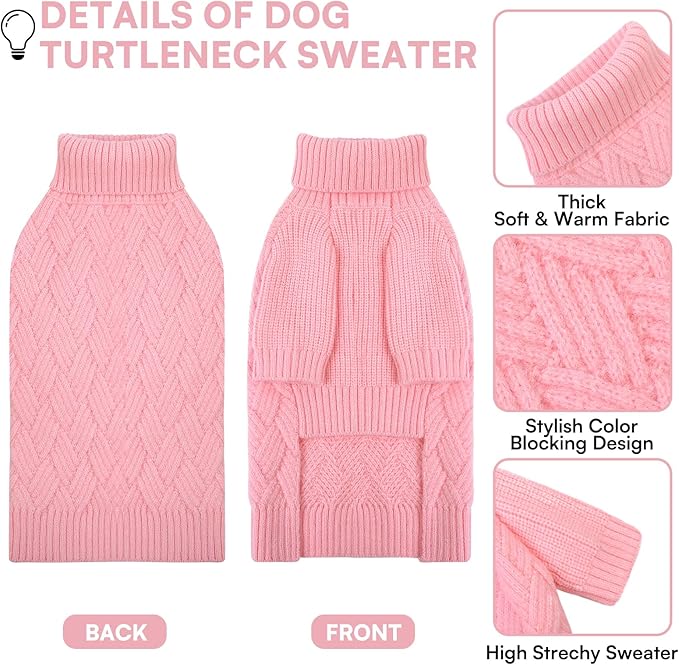 KOESON XS Dog Sweater Girl and Boy, Warm Extra Small Dog Sweater, Soft Turtleneck Doggy Sweaters with Sleeves, Thick Pink Christmas Sweaters for Chihuahua, Yorkie, Pink, XSmall