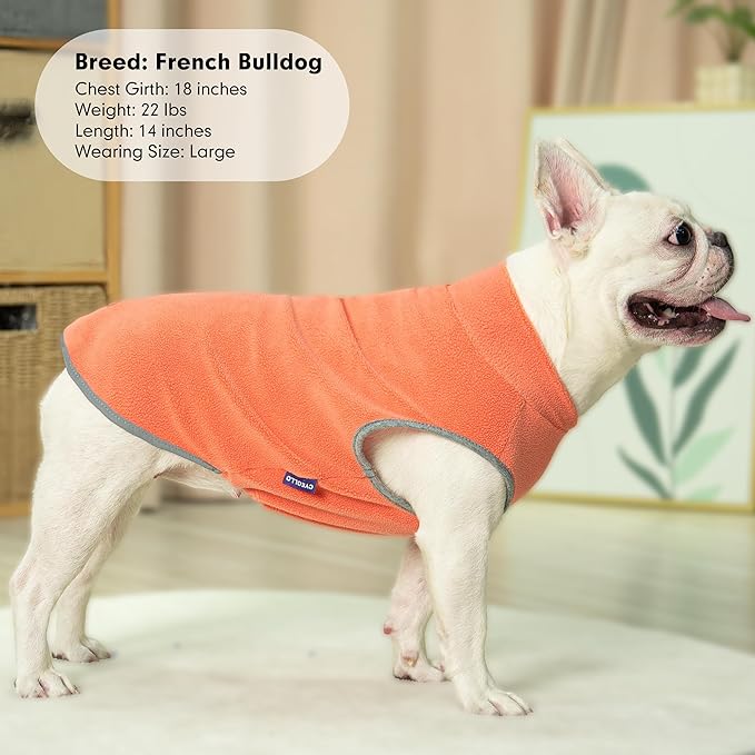 cyeollo Fleece Dog Sweater Vest, Reflective Dog Sweatshirt Pullover Doggie Jacket for Small Medium Large Dogs Clothes Boy Girl Pets, Orange & Red M