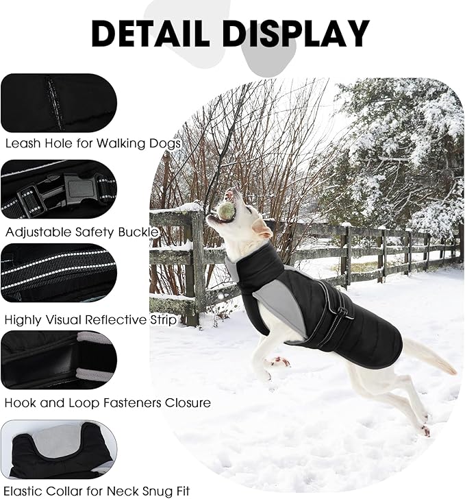 Nanaki Small Dog Coats for Winter Waterproof, Warm Fleece Lining Dog Jacket with Leash Hole, Reflective Adjustable Cold Weather Puppy Jacket Vest, Easy On Pet Snow Jacket Suit Male Female, Black S