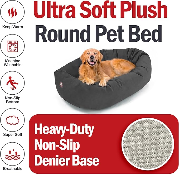 Majestic Pet 40 Inch Suede Calming Dog Bed Washable 40x29x9 (Inch) – Cozy Soft Round Donut Dog Bed with Spine Support for Dogs to Rest Their Head - Pet Bed Large – Gray (2025)