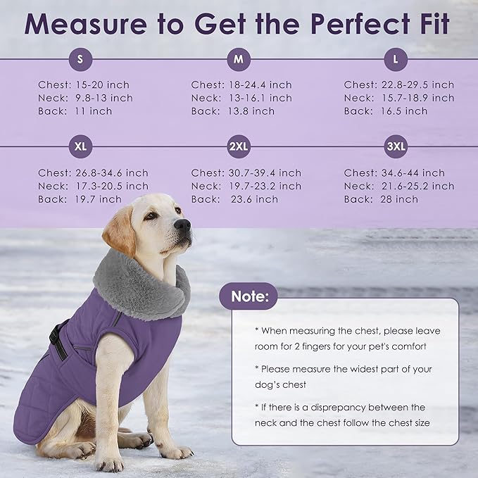 Dog Coat, Waterproof Dog Winter Jacket with Adjustable Buckle, Reflective Turtleneck Pet Snow Vest Warm Fleece Sweater for Small Medium Large Dogs - Purple, S