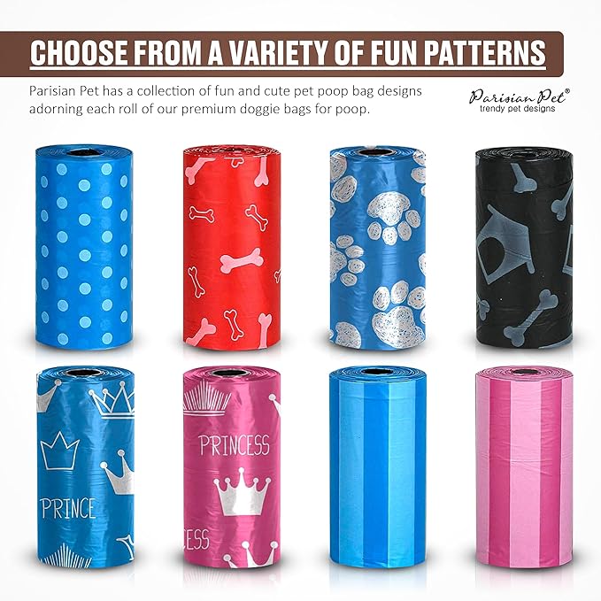 Parisian Pet Ecofriendly Dog Poop Bags Rolls - 160 Count Unscented Poop Bags For Dogs - Leakproof, Extra Thick, 8 Dog Waste Bags Refill Rolls - Prince Blue Doggie Poop Bags - Fits All Dispenser