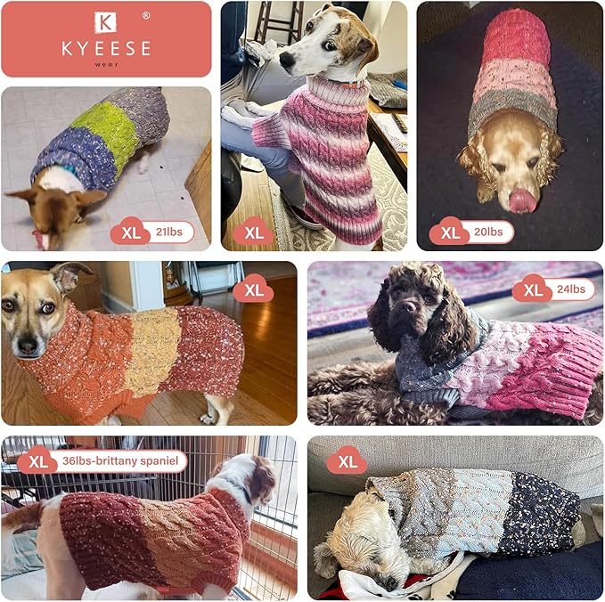 KYEESE Dog Sweater, X-Large (19-27lbs), 3# Green, High-Density Acrylic, Turtle Neck, Color Block, Medium Breeds, Fall Winter Dog Clothes
