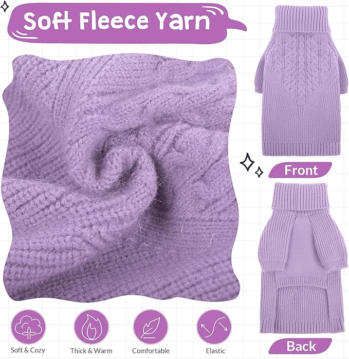 Queenmore Dog Sweater, Puppy Sweater for Small Dogs,Warm Winter Fall Dog Sweaters for Dog Girls Boys, Solid Turtleneck Knit Sweater for Large Medium Dogs,Long Sleeves Christmas Dog Sweater Lilac,M