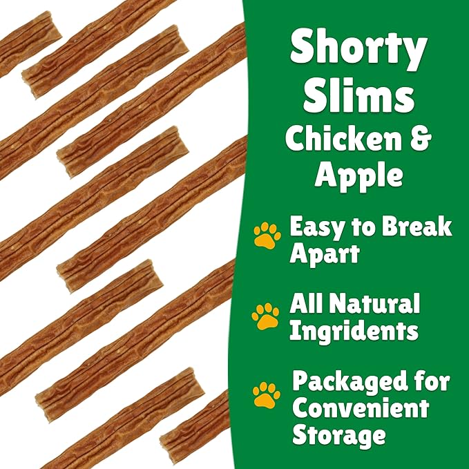Lucky Premium Treats Lucky Shorty Slims - Apple and Chicken Jerky Dog Treats, Crunchy Dog Chew Sticks with Real Chicken and Apple for Small to Large Dogs (7 Count)