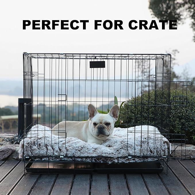 Bedfolks Plush Waterproof Dog Crate Bed, Faux Fur Kennel Pad, 35"x23", Brown