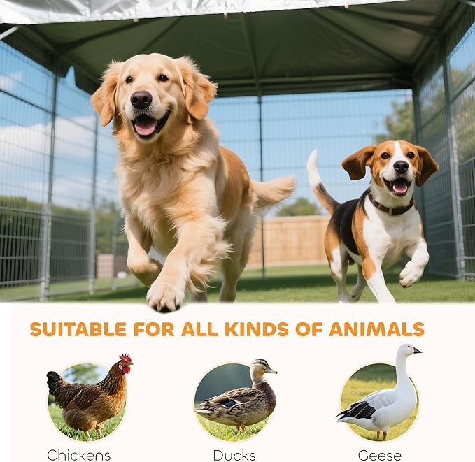 PawHut 8' x 4' x 6' Outdoor Dog Kennel, Welded Wire Dog Kennel Outside Run with 360° Rotating & 4 Level Adjustable Bowls, Waterproof & UV Resistant Cover, for S&M&L Breeds, Chickens, Ducks, Red