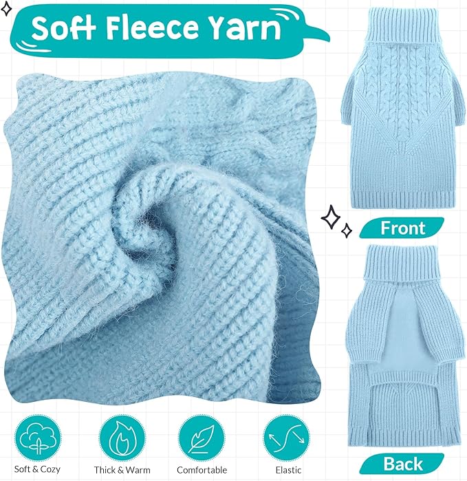 Queenmore Puppy Sweater - Warm Winter Dog Sweater for Small/Medium Dogs, Long Sleeves Turtleneck, Blue, XS