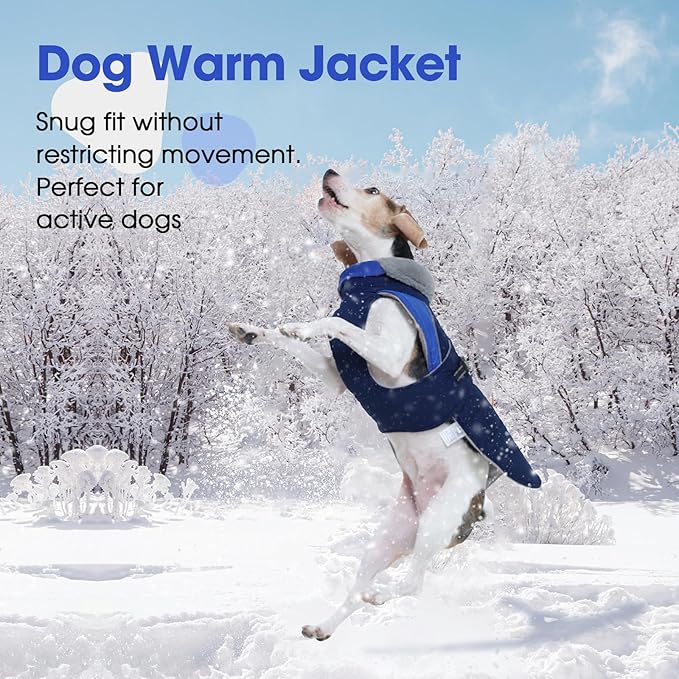 Nanaki Large Dog Coat for Winter Waterproof, Warm Fleece Lining Reflective Large Dog Jacket with Leash Hole, Furry Collar Cold Weather Puppy Vest Outdoor Walking Hunting Easy On Pet Snowsuit Blue 2XL