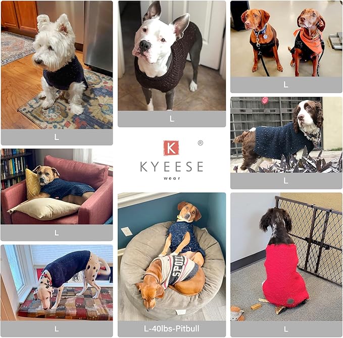 KYEESE Dog Sweater with Leash Hole Warm Pullover with Reflective Yarn for Small and Medium Dogs Male Soft Knit Pullover Boy Dog Coats Cozy Lightweight Thick Sweater,Dark Red,Large