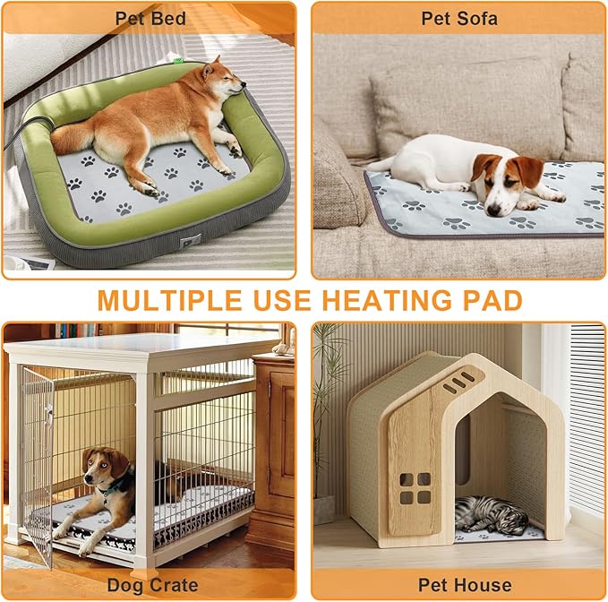 Bestio 34 × 21 in Large Dog Heating pad,Upgraded Smart Thermostat Switch Heated Dog Bed with Normally ON Function (1-24 Hours) - Paw