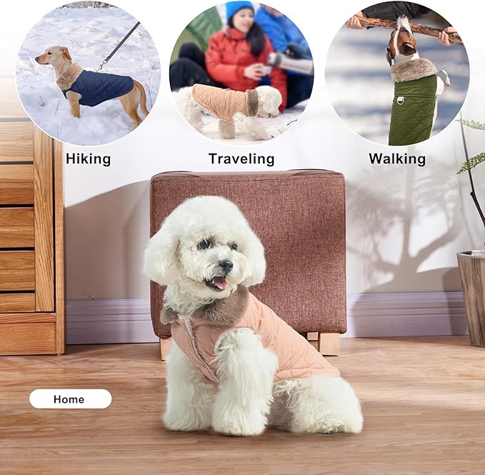 BEAUTYZOO Winter Dog Coat with Harness Built in, Warm Dog Puffer Jacket Vest Padded Fleece Cold Weather Coats Windproof Waterproof Snow Jackets Clothes for Small Medium Puppy,Pink S