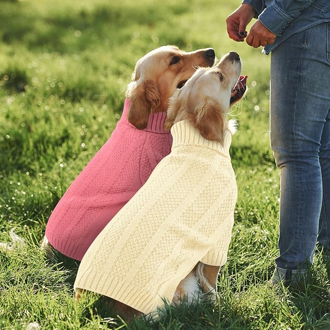 Queenmore Dog Sweater, Large Dogs Sweater Xmas,Turtleneck Pullover Dog Sweaters for Dogs Girls Boys,Sweaters Doggy Large,Thanksgiving Knitted DogSweater for French Bulldog(Light Apricot,L)