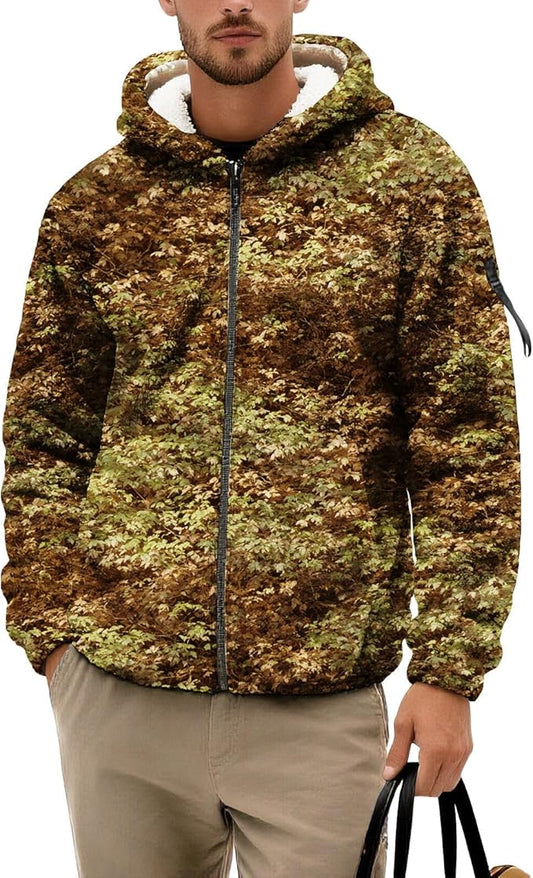 Men's Camouflage Hunting Fleece Lined Hoodie Camo Jackets Zip Up Long Sleeve Casual Winter Coats Hood Outerwear