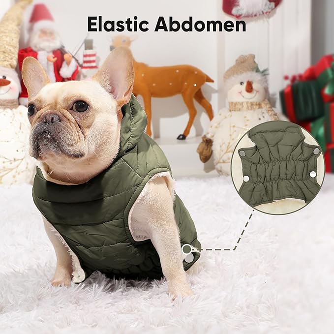 Fleece Lining Dog Hoodie with Harness Built in,Extra Warm Large Dog Jacket in Winter Doggie Coats with Drawstring Hooded,Green XXXL