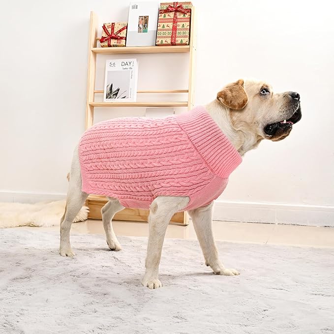 2 Pack Dog Sweaters for Big Dogs Turtleneck Pullover Cable Knit Large Size Stretch Clothes Pitbull Labrador Bulldog Doberman Boy Girl Pets Winter Clothes (XL, Pink & Purple)