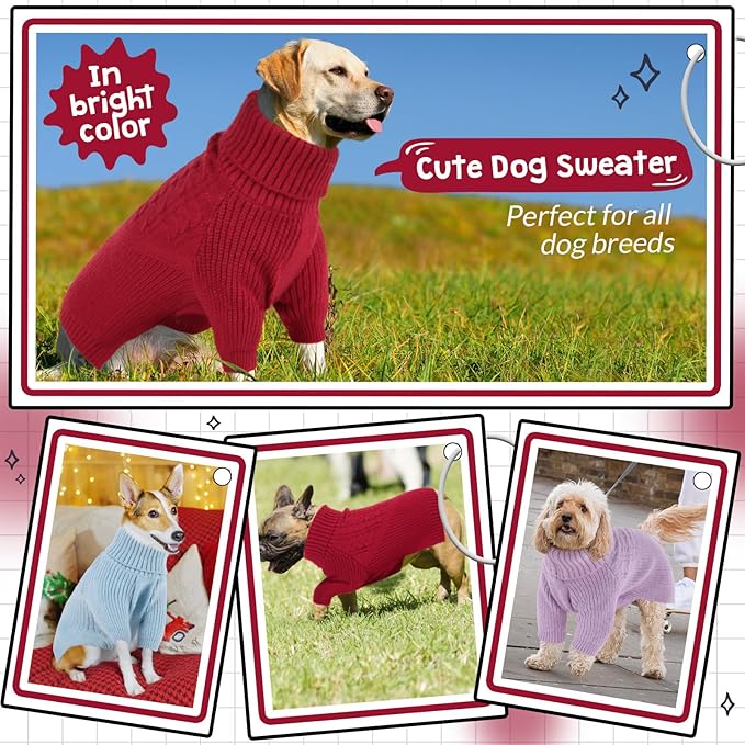 Queenmore Dog Sweater, Puppy Sweater for Small Dogs,Warm Winter Fall Dog Sweaters for Dog Girls Boys, Solid Turtleneck Knit Sweater for Large Medium Dogs,Long Sleeves Christmas Dog Sweater Red,XL